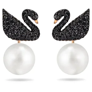 Swarovski Iconic Swan earring jackets Swan, Black, Rose-gold tone plated 5193949