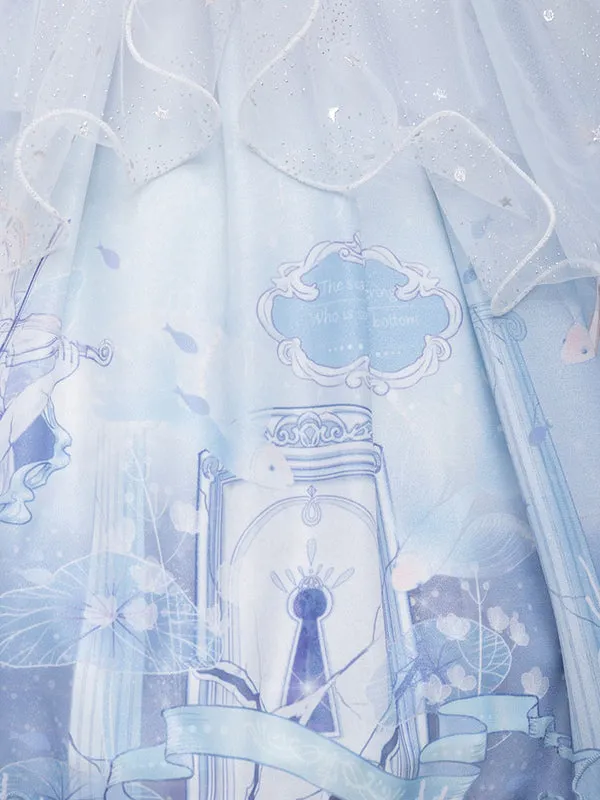 Sweet Lolita JSK Dress Baby Blue Sleeveless Tiered Bows Lace Lolita Jumper Skirts