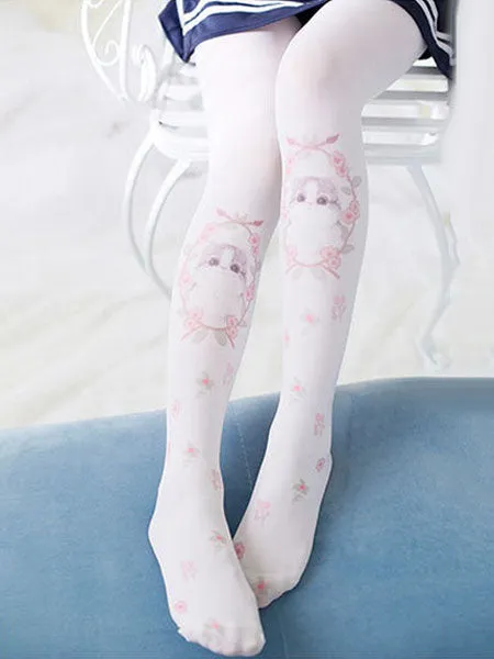 Sweet Lolita Pantyhose Cat Printed White Lolita Tights
