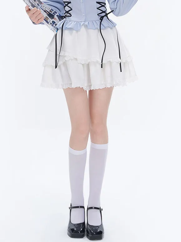 Sweet Lolita SK White Ruffles Tiered Lolita Skirts