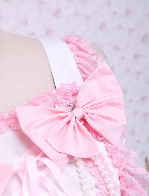 Sweet Pink Cotton Loltia Jumper Dress Bows Layers Ruffles