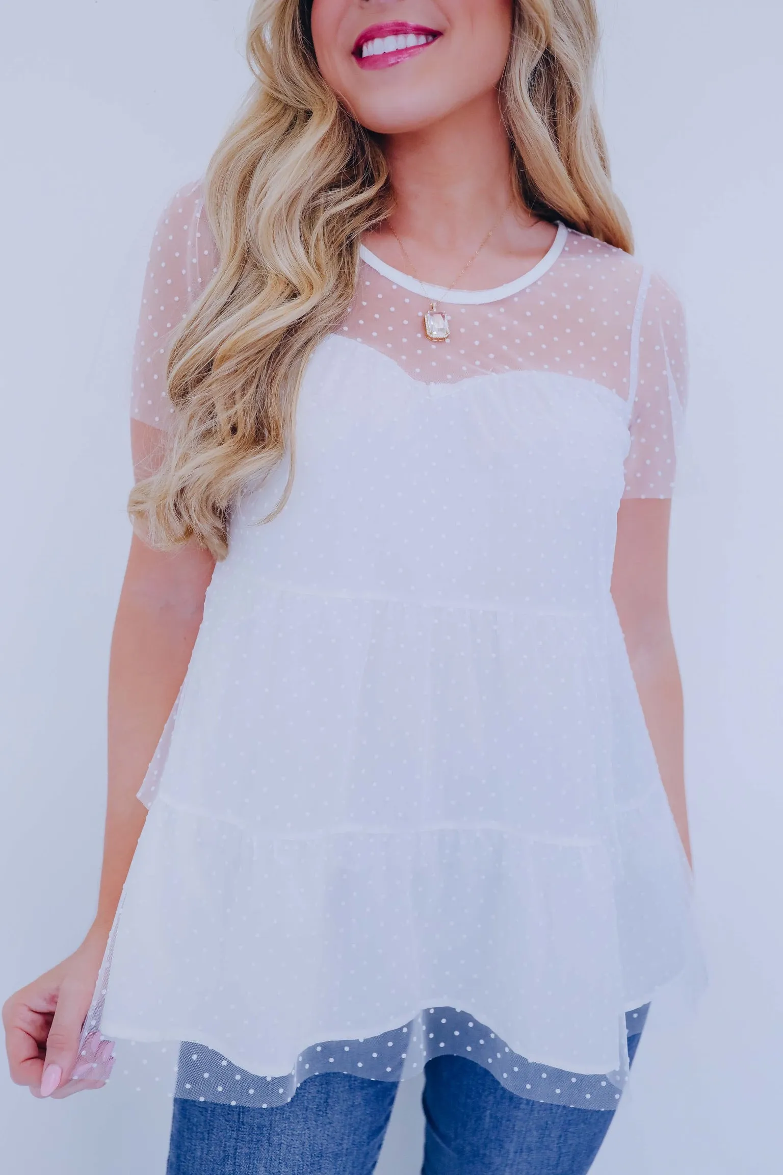 Tatiana Tiered Mesh Top - Ivory