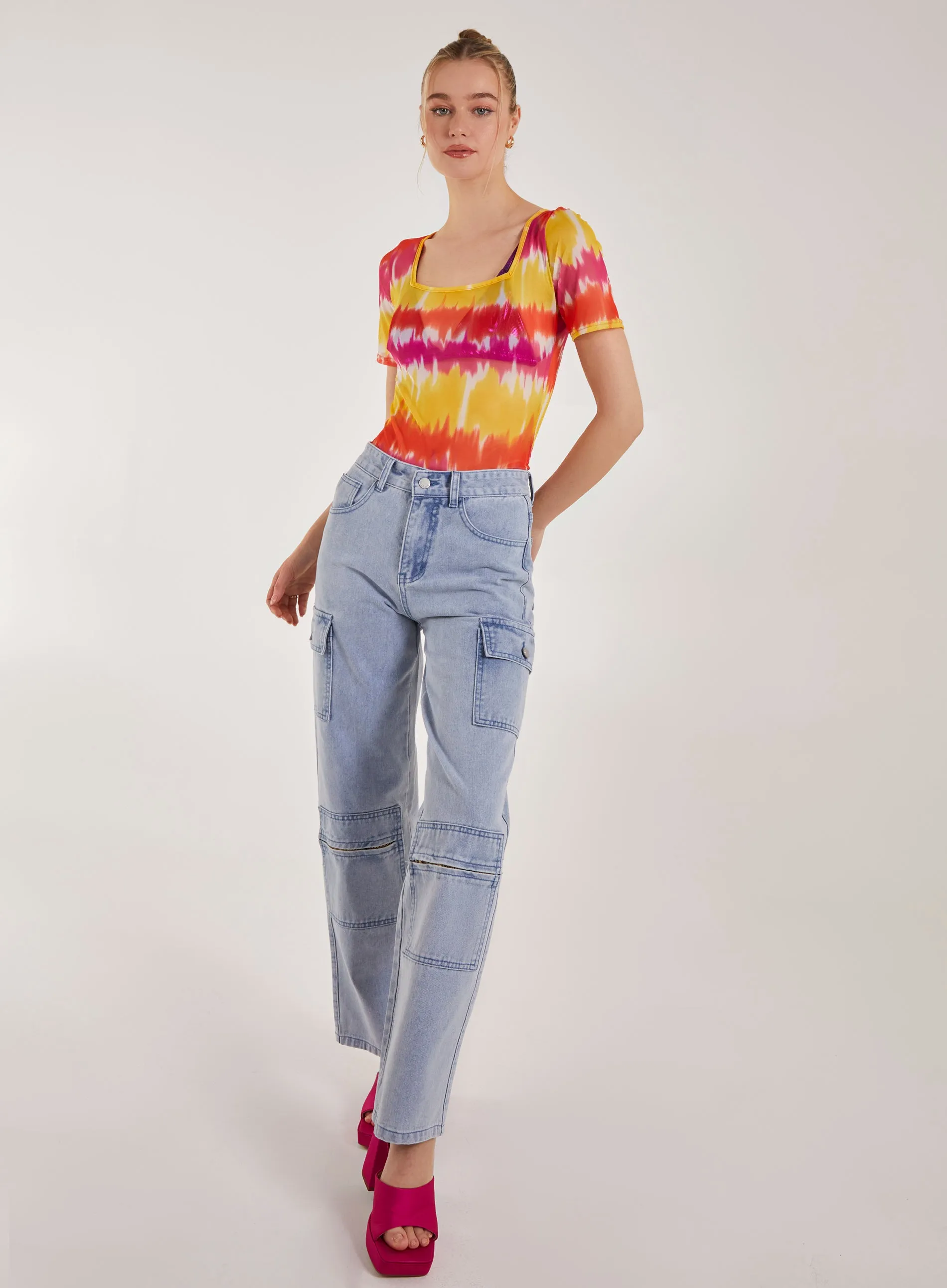 Tie Dye Mesh Square Neck Bodysuit