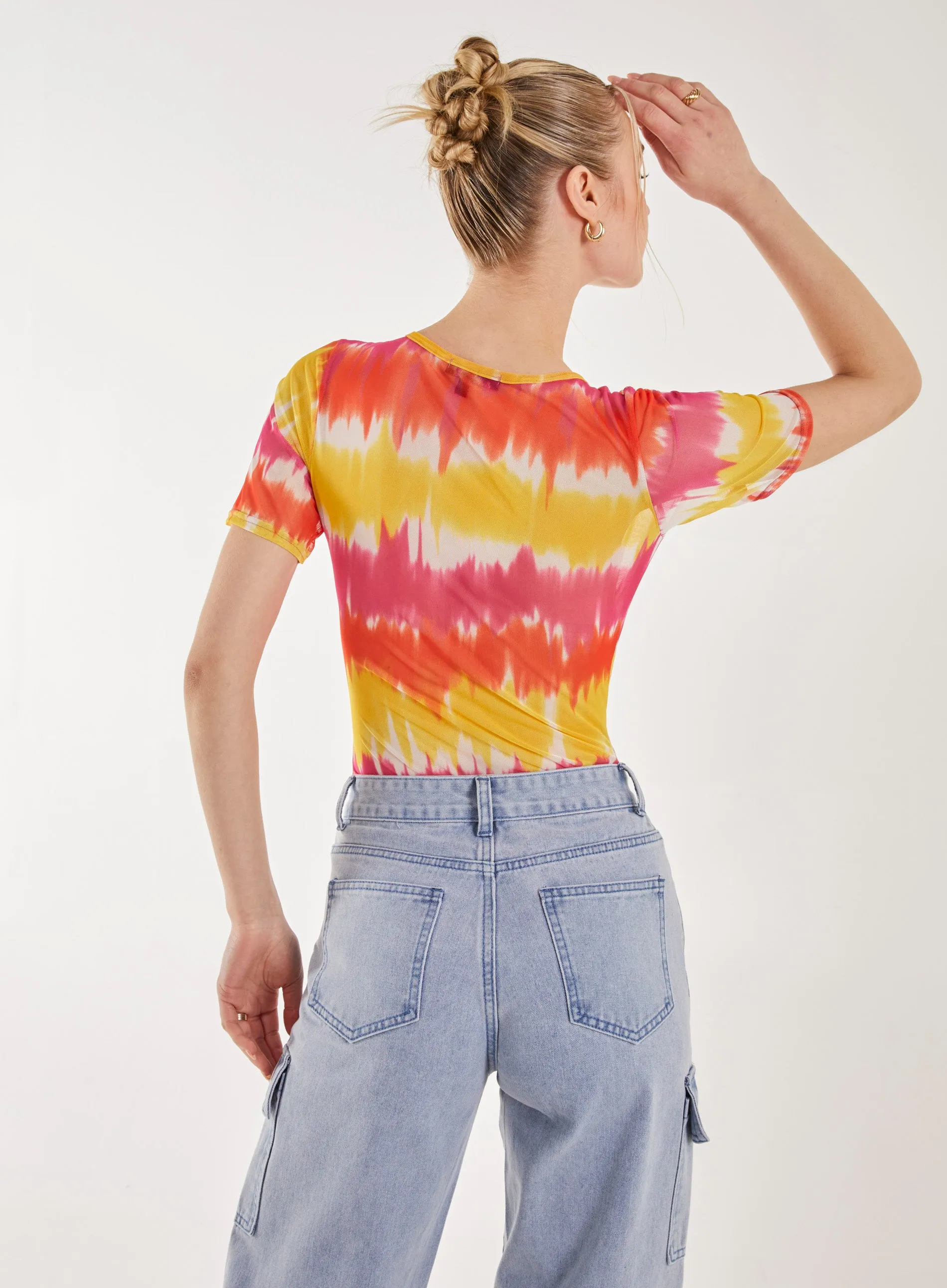Tie Dye Mesh Square Neck Bodysuit