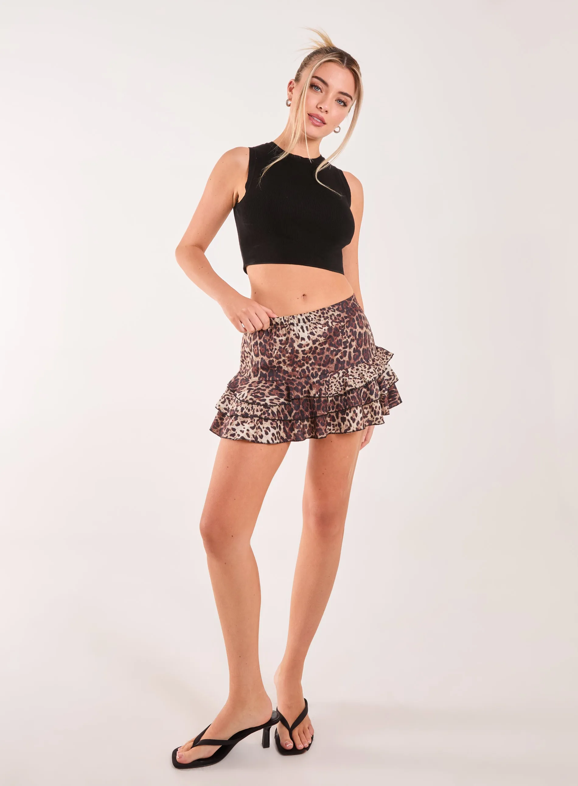 Tiered Leopard Ruffle Rara Mini Skirt