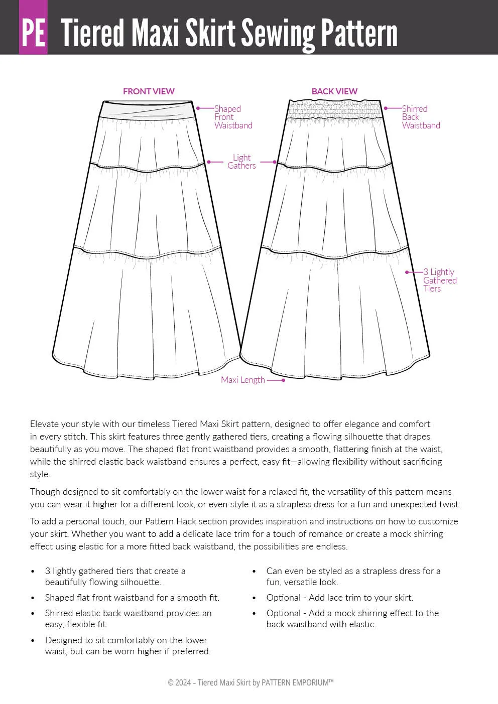 Tiered Maxi Skirt | Women's Sewing Pattern