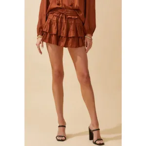 Tiered Satin Mini Skirt with Shorts