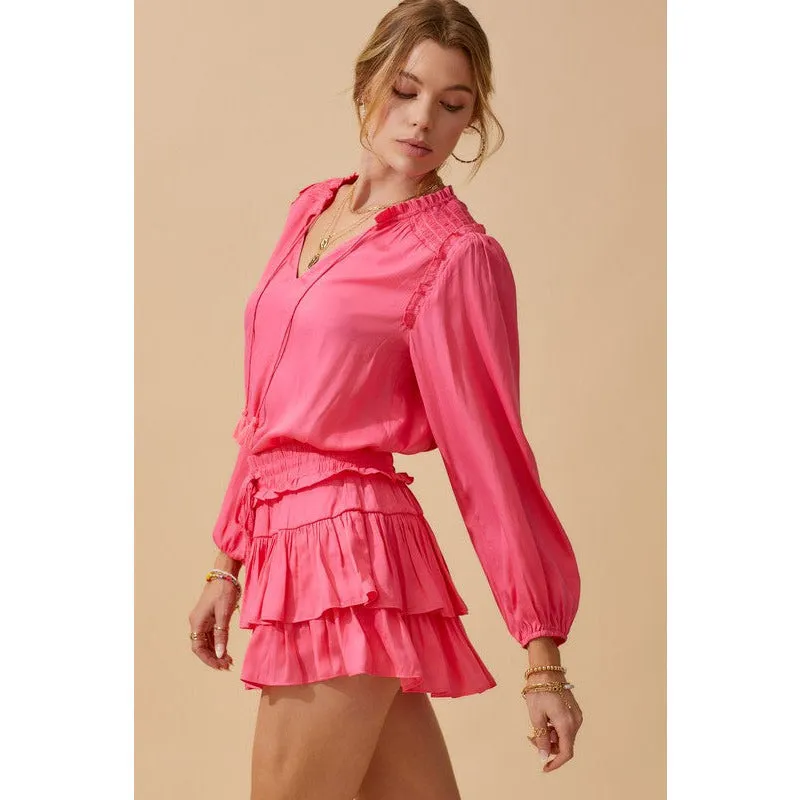Tiered Satin Mini Skirt with Shorts