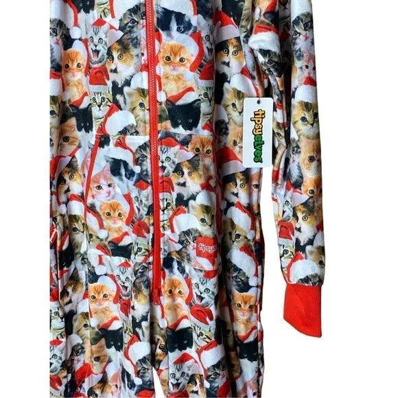 Tipsy Elves Meowy Catmus Unisex Holiday Christmas Jumpsuit One Piece Sz Small