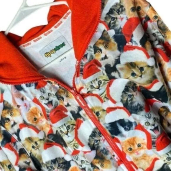 Tipsy Elves Meowy Catmus Unisex Holiday Christmas Jumpsuit One Piece Sz Small