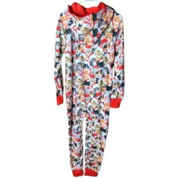 Tipsy Elves Meowy Catmus Unisex Holiday Christmas Jumpsuit One Piece Sz Small