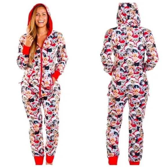 Tipsy Elves Meowy Catmus Unisex Holiday Christmas Jumpsuit One Piece Sz Small