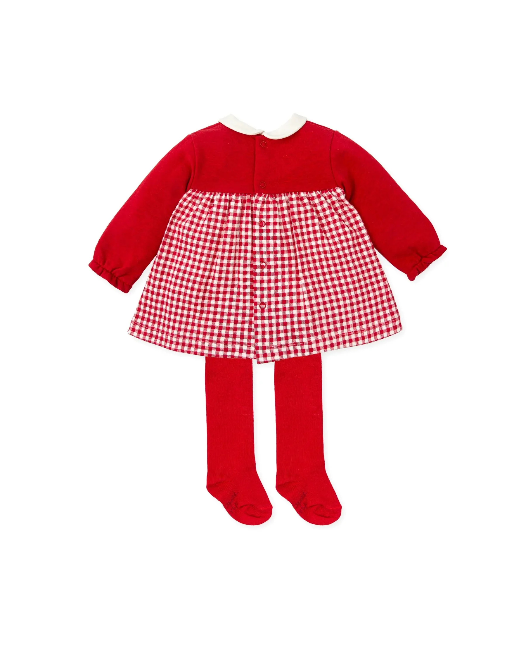 TUTTO PICCOLO| Red Printed Checked Dress With Tights