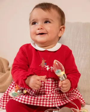 TUTTO PICCOLO| Red Printed Checked Dress With Tights