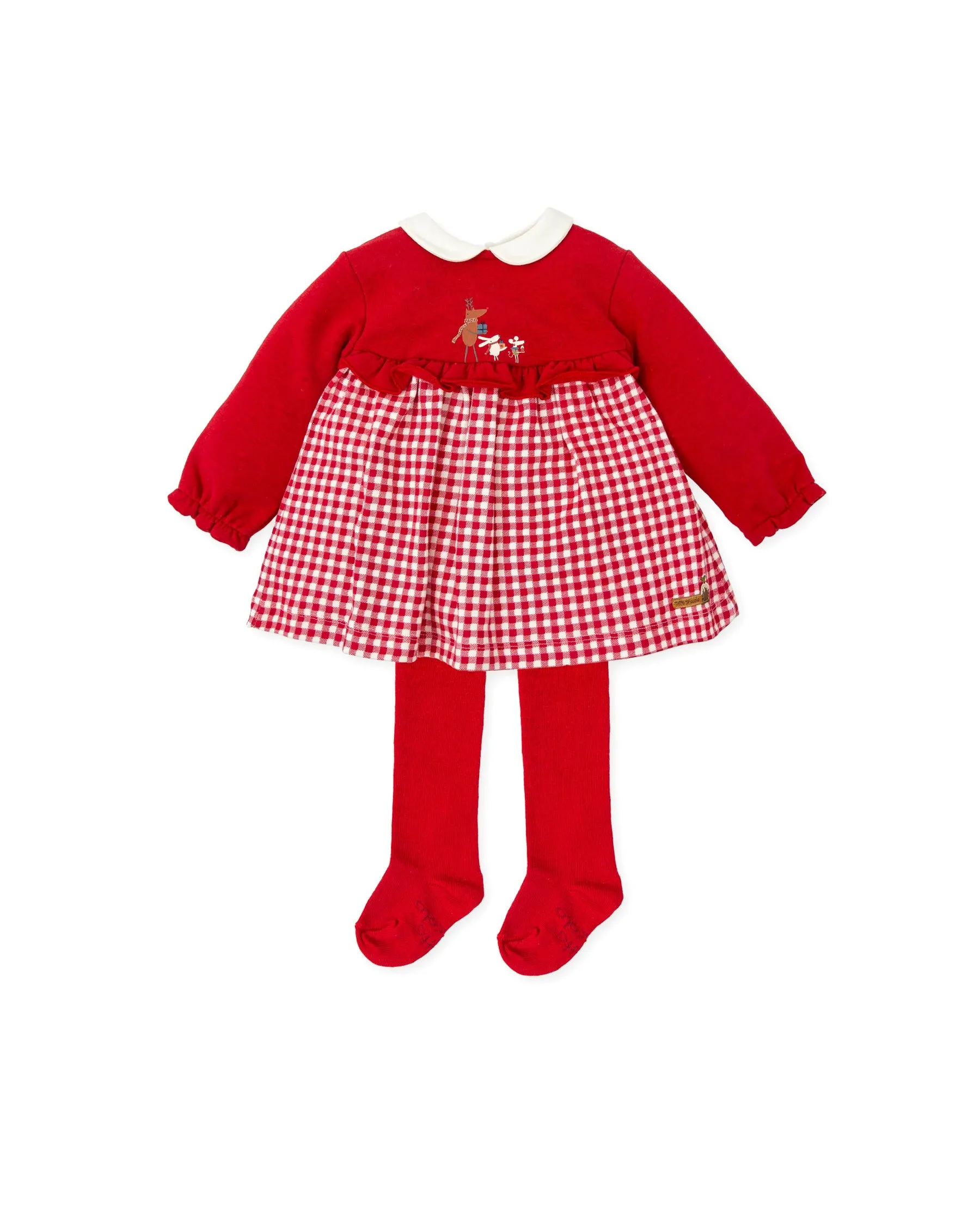 TUTTO PICCOLO| Red Printed Checked Dress With Tights