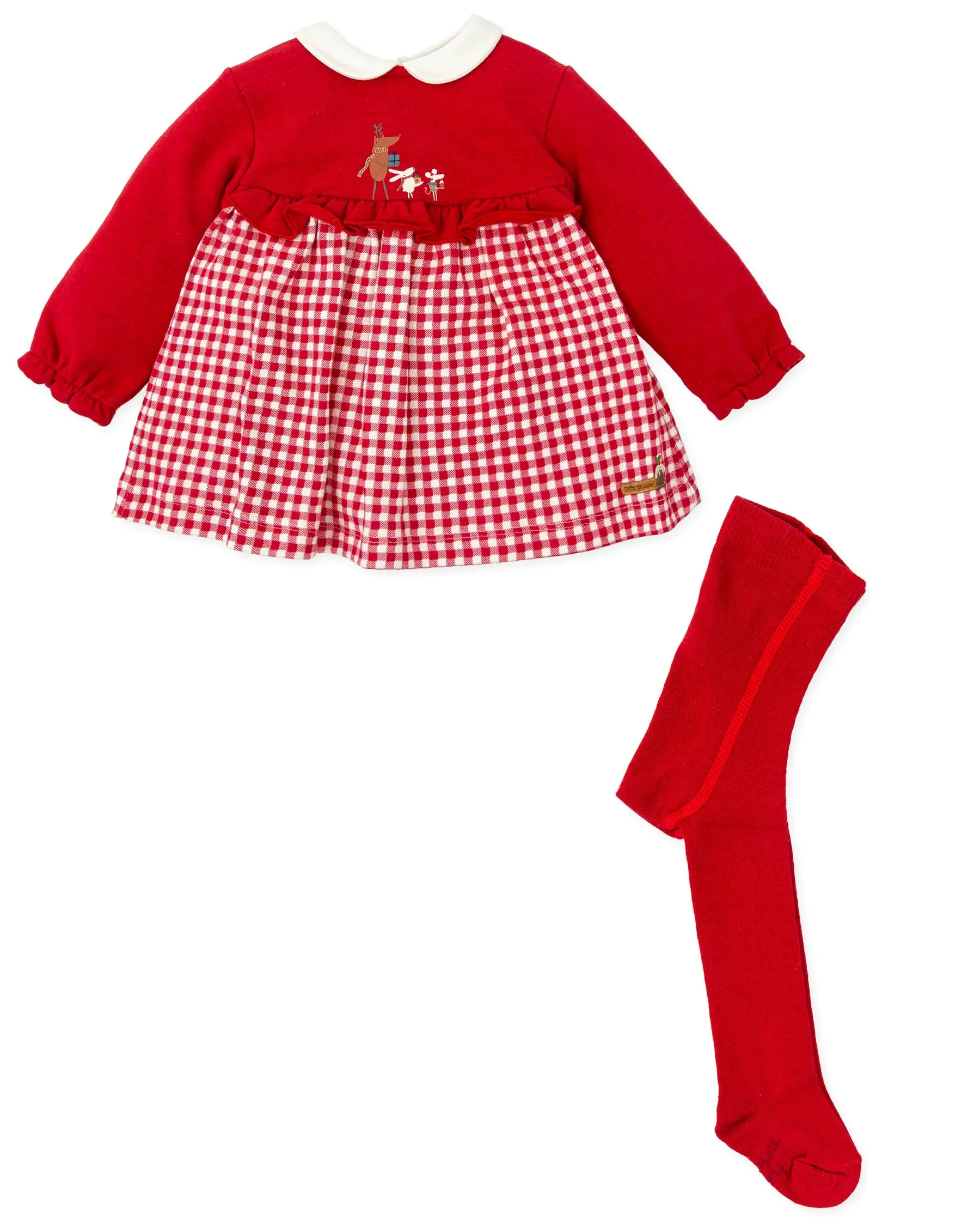TUTTO PICCOLO| Red Printed Checked Dress With Tights