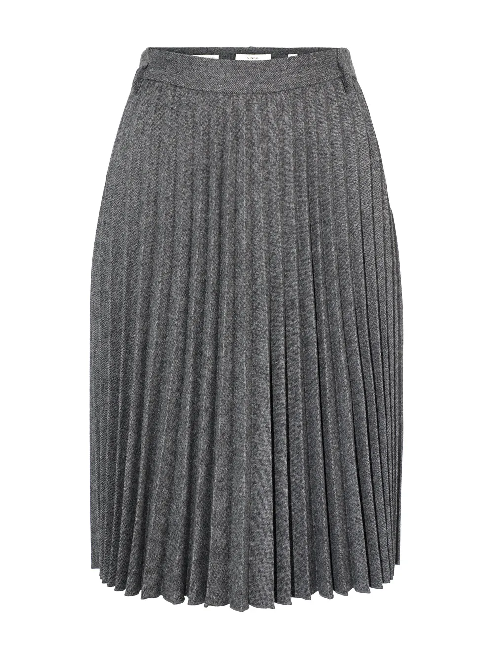 Vince Mid Rise Pleated Herringbone Midi Skirt in Charcoal