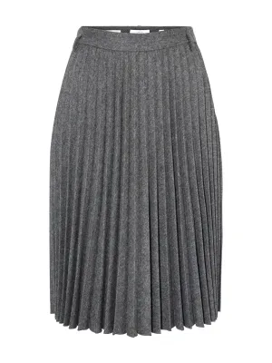 Vince Mid Rise Pleated Herringbone Midi Skirt in Charcoal