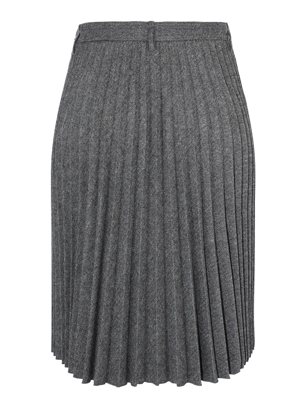 Vince Mid Rise Pleated Herringbone Midi Skirt in Charcoal