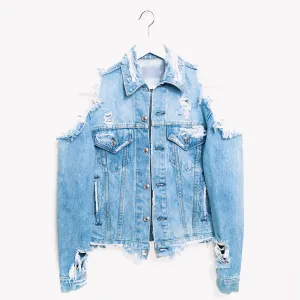 Vintage One a Kind Cold Shoulder Denim Jacket