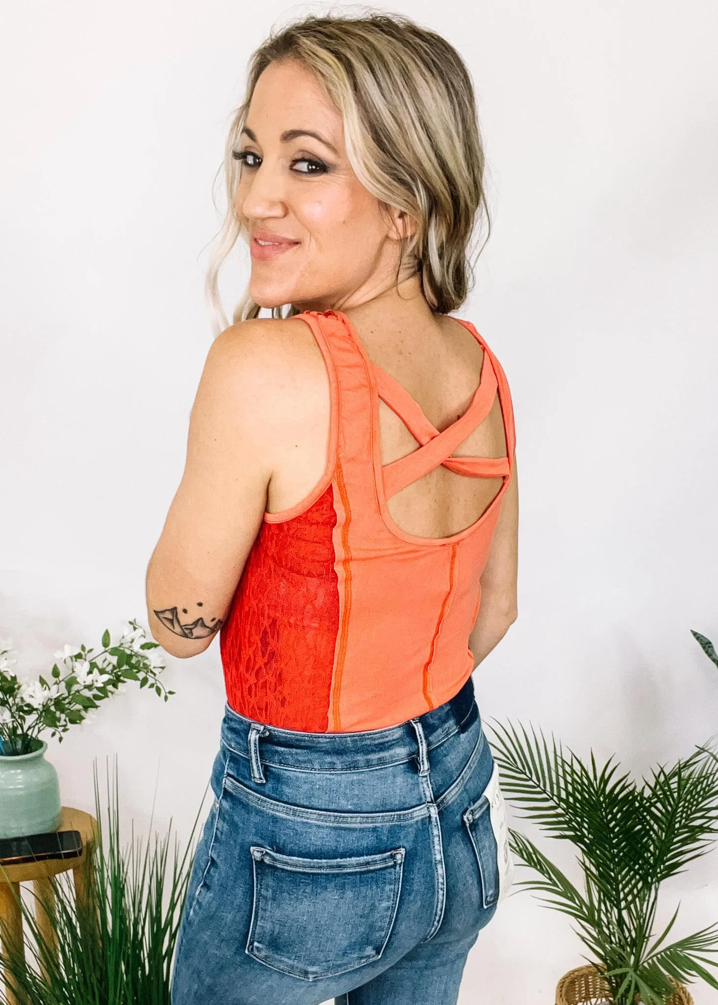 Vintage Wash lace Detail Bodysuit
