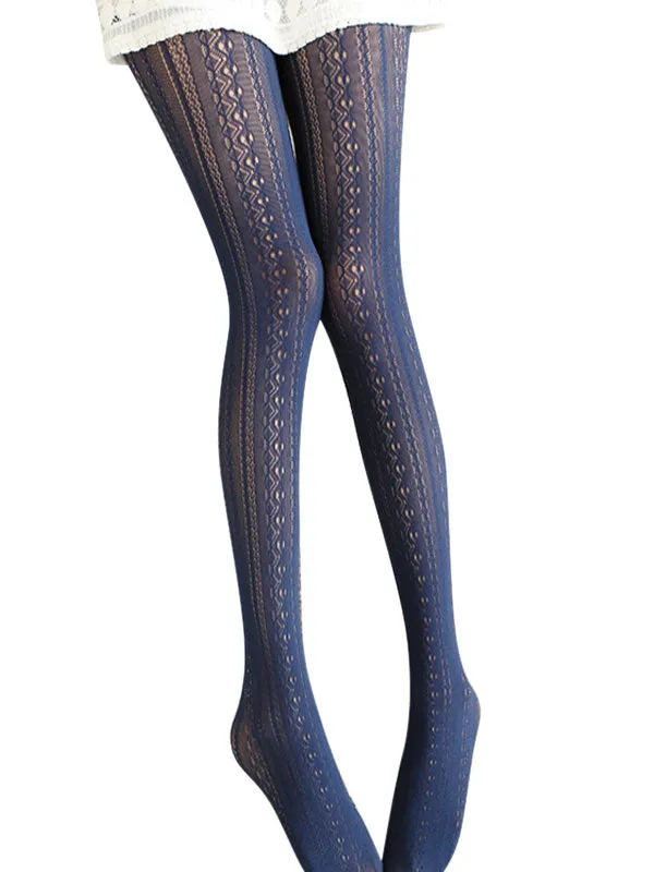 White Lolita Tights Synthetic Sweet Embroidery Printed