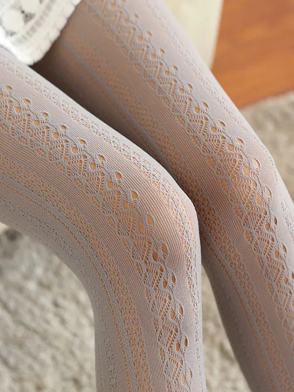 White Lolita Tights Synthetic Sweet Embroidery Printed