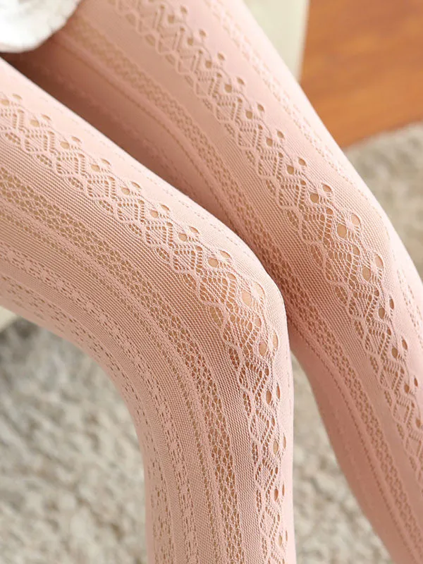 White Lolita Tights Synthetic Sweet Embroidery Printed
