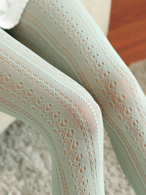 White Lolita Tights Synthetic Sweet Embroidery Printed