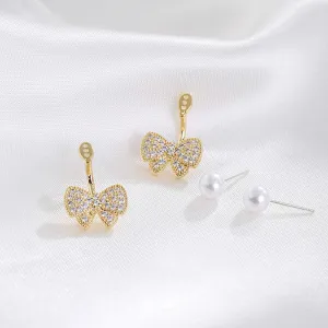 White Pearl & Cubic Zirconia 18K Gold-Plated Butterfly Ear Jackets