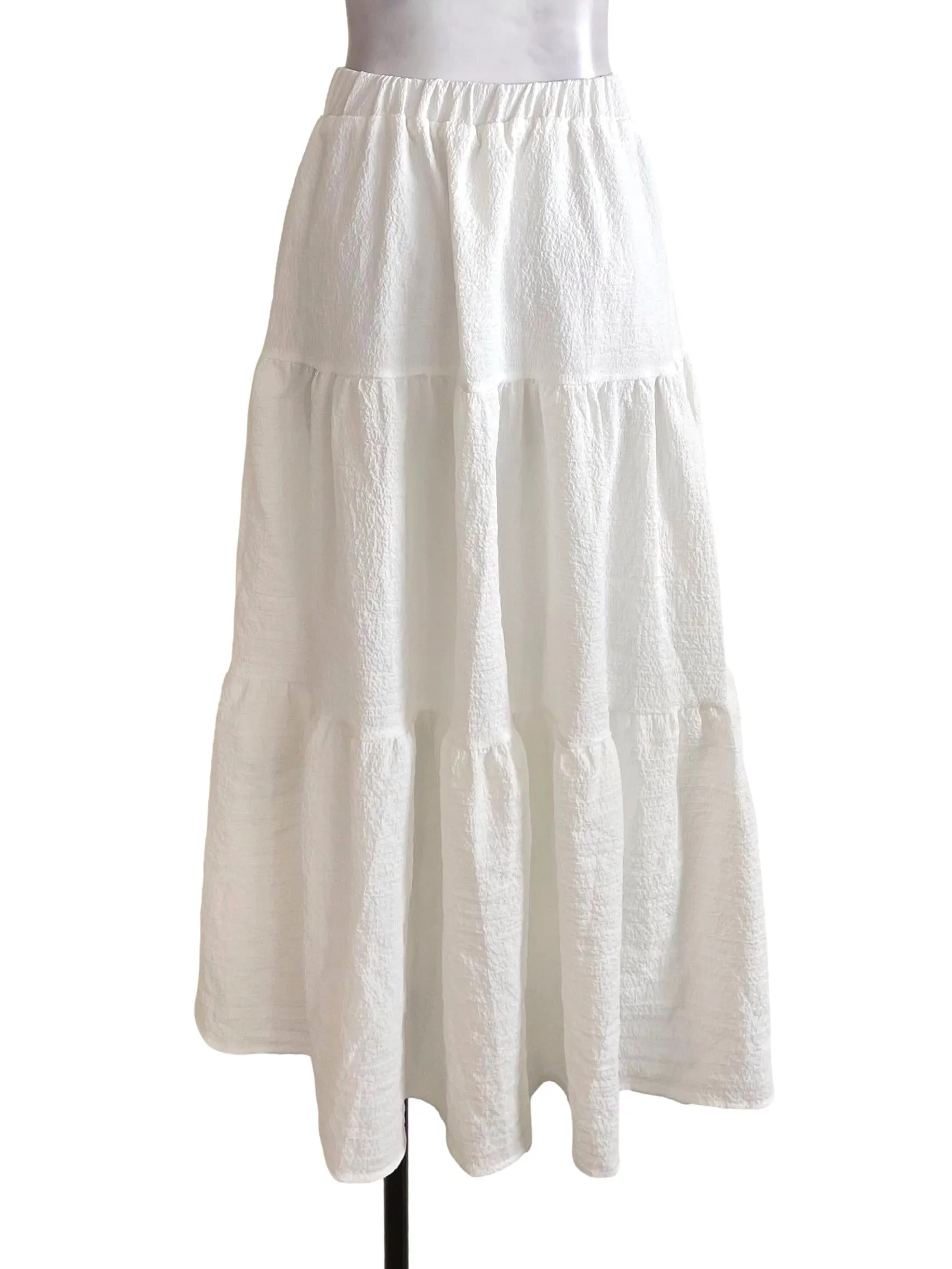 White Textured Tiered Skirt