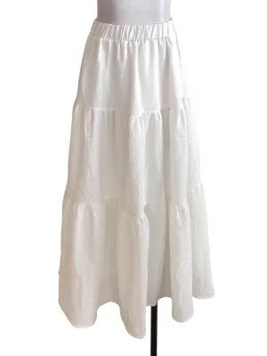 White Textured Tiered Skirt