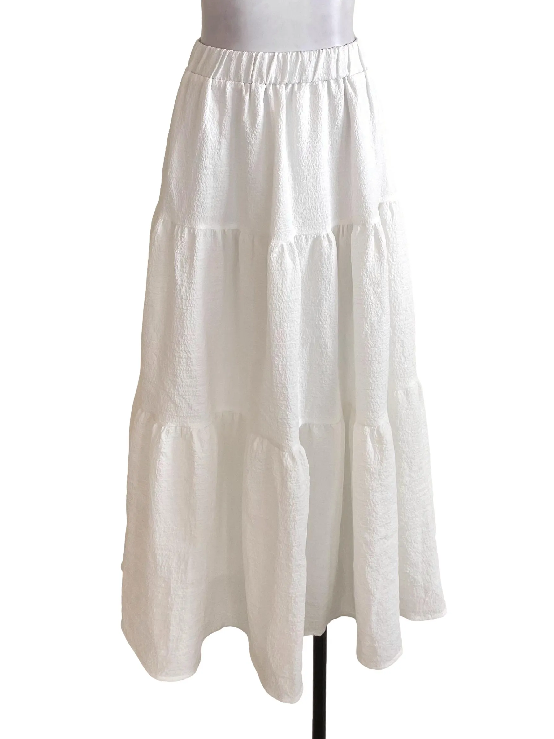 White Textured Tiered Skirt