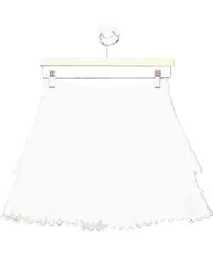 White Tiered Lace Trimmed Mini Skirt UK S