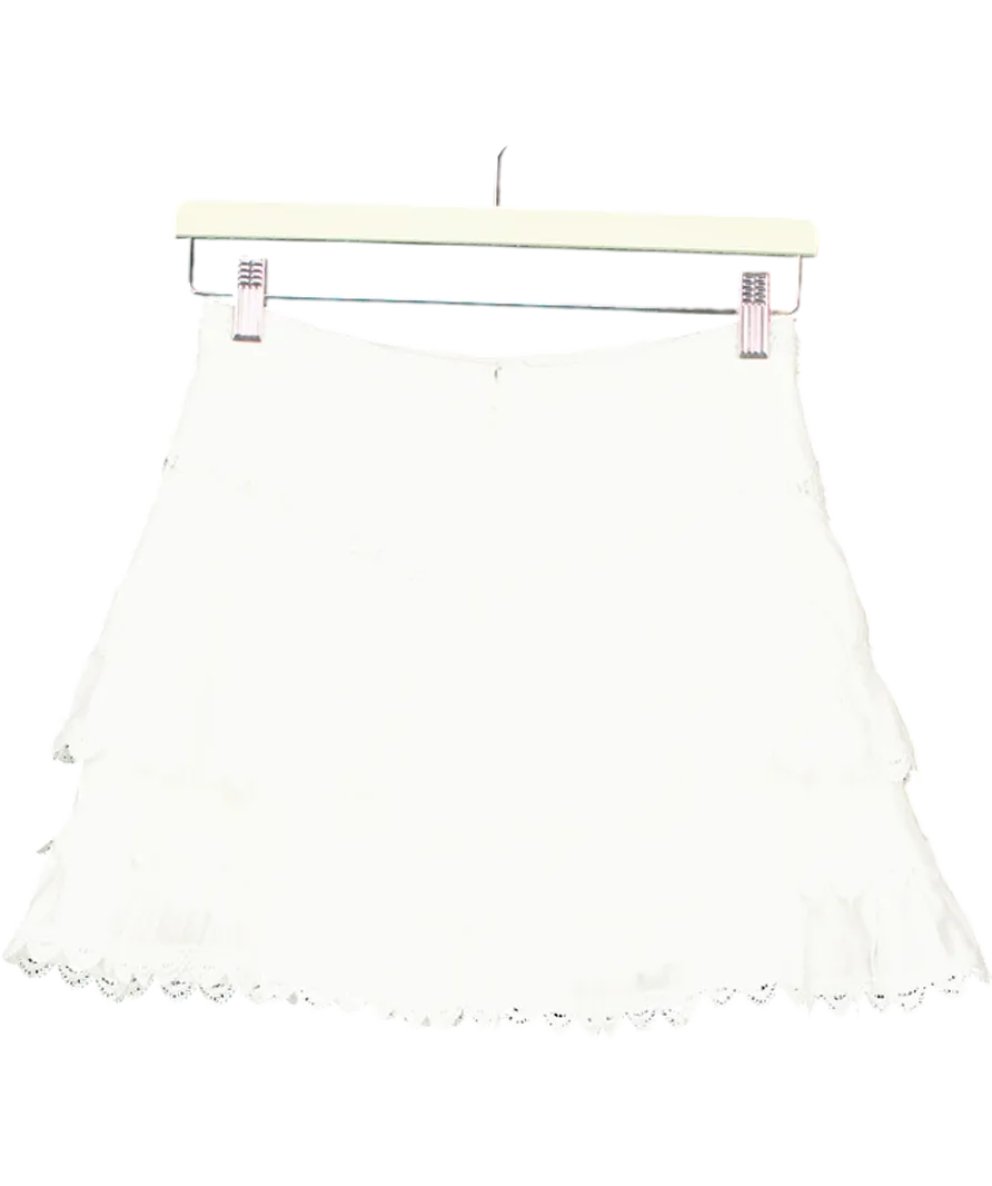 White Tiered Lace Trimmed Mini Skirt UK S