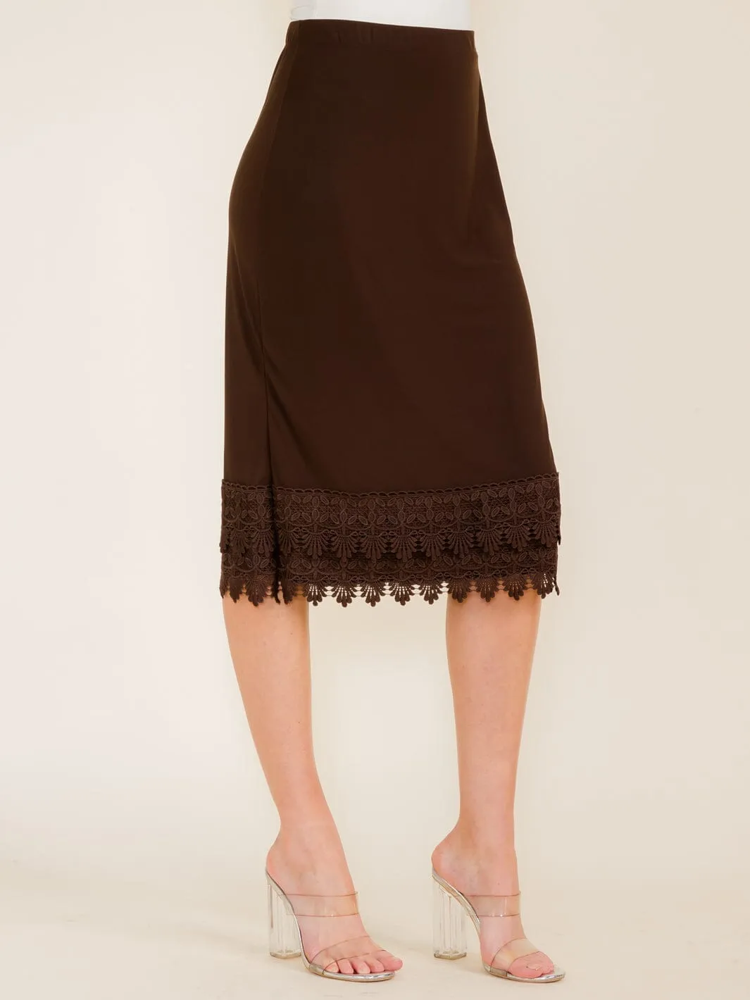 WOMEN'S ELASTIC WAIST CROCHET BOTTOM HEM MIDI SKIRT