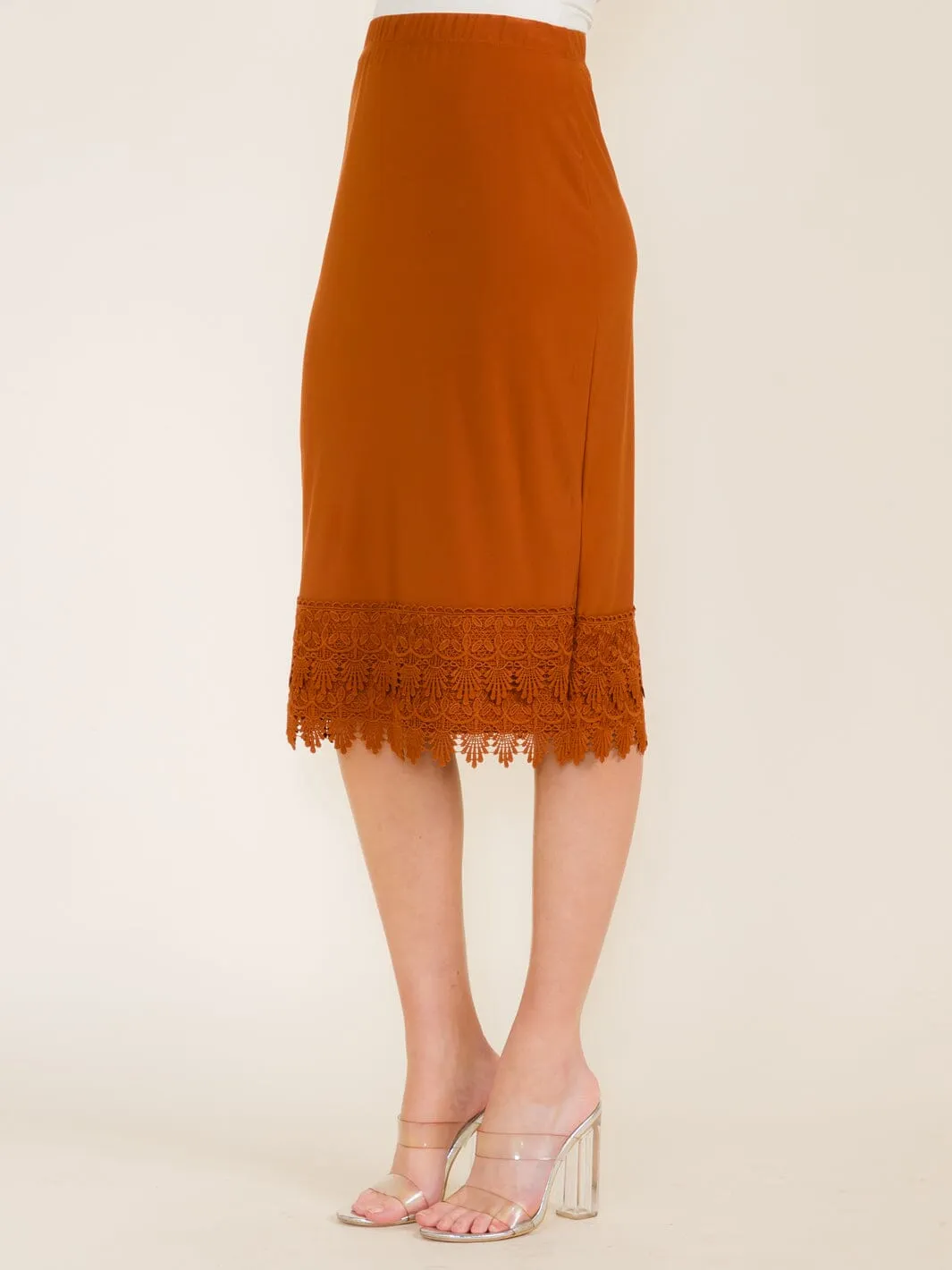 WOMEN'S ELASTIC WAIST CROCHET BOTTOM HEM MIDI SKIRT