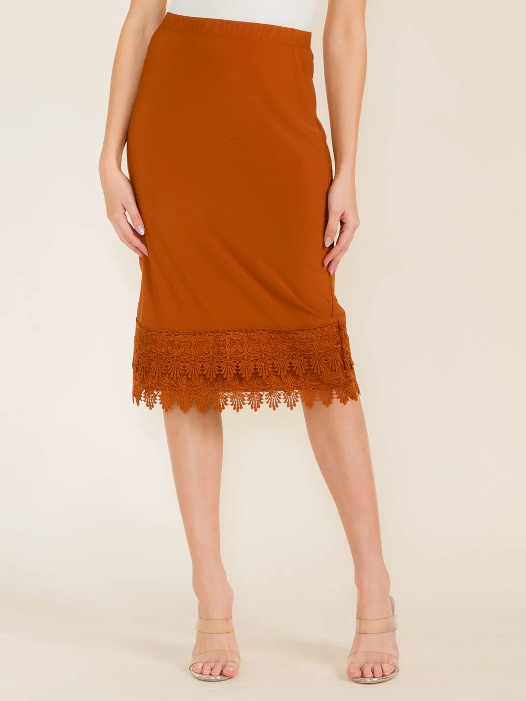 WOMEN'S ELASTIC WAIST CROCHET BOTTOM HEM MIDI SKIRT