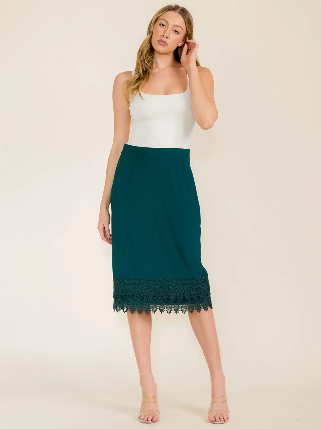 WOMEN'S ELASTIC WAIST CROCHET BOTTOM HEM MIDI SKIRT