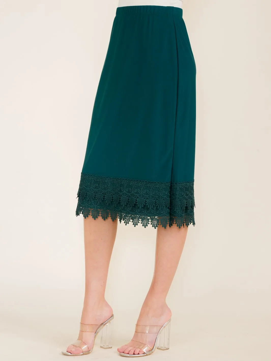 WOMEN'S ELASTIC WAIST CROCHET BOTTOM HEM MIDI SKIRT