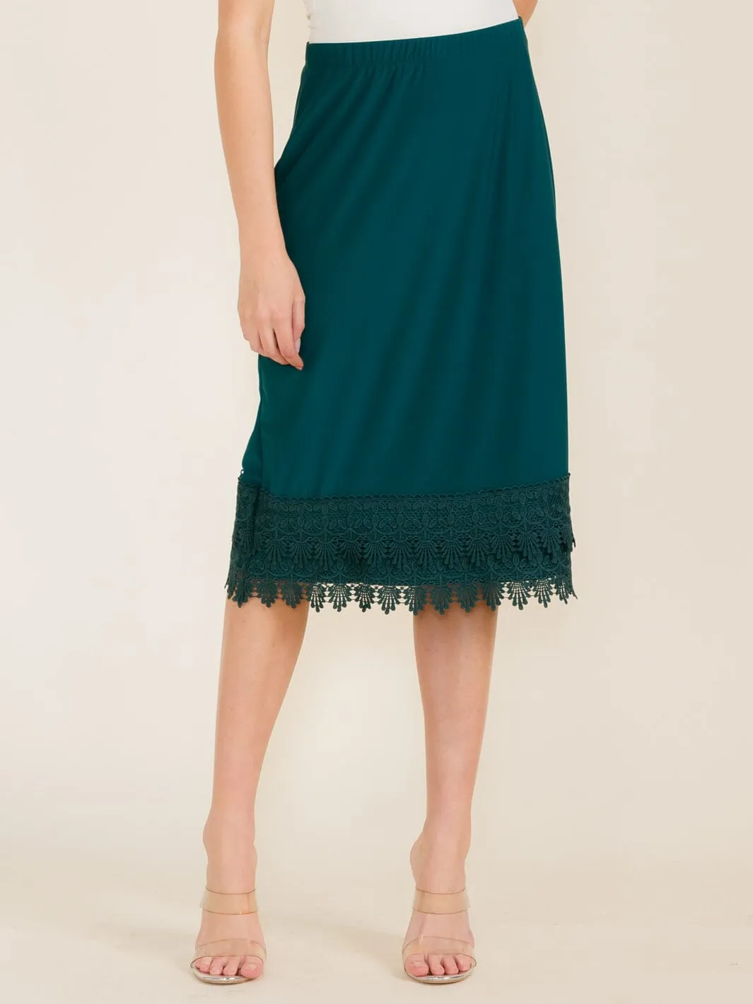 WOMEN'S ELASTIC WAIST CROCHET BOTTOM HEM MIDI SKIRT