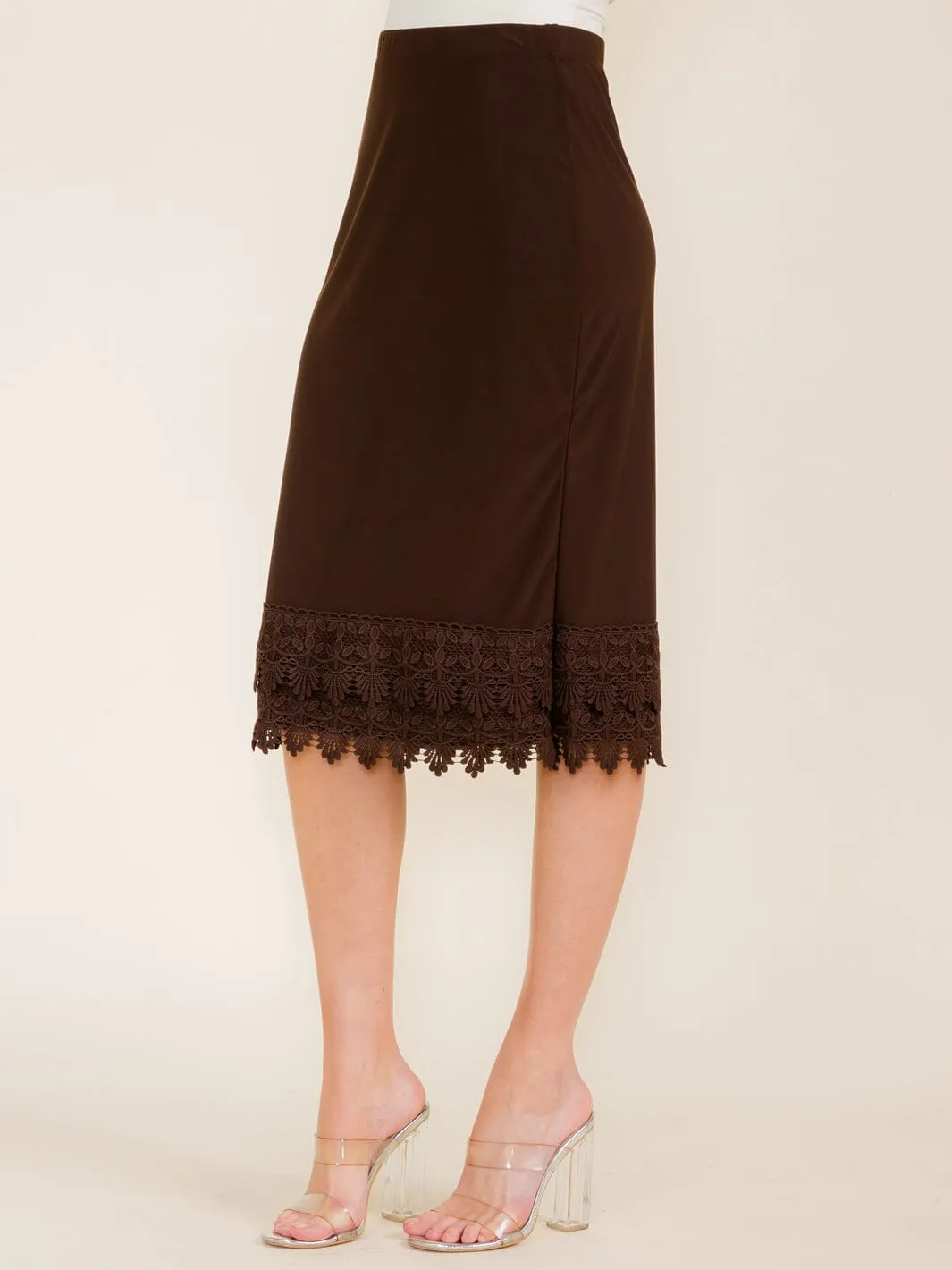 WOMEN'S ELASTIC WAIST CROCHET BOTTOM HEM MIDI SKIRT