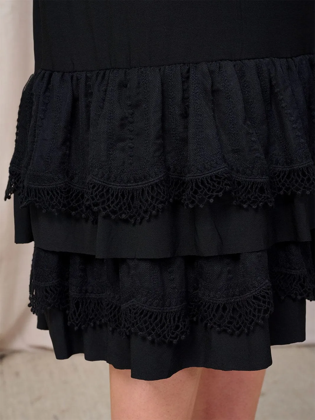 WOMEN'S ELASTIC WAIST CROCHET RUFFLE BOTTOM HEM MIDI SKIRT