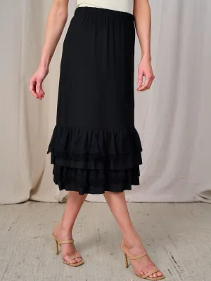 WOMEN'S ELASTIC WAIST CROCHET RUFFLE BOTTOM HEM MIDI SKIRT