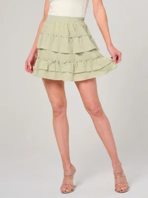 WOMEN'S ELASTIC WAIST RUFFLE TIERED FLARE MINI SKIRT