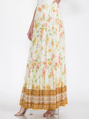 WOMEN'S ELASTIC WAIST TIERED FLORAL MAXI SKIRT