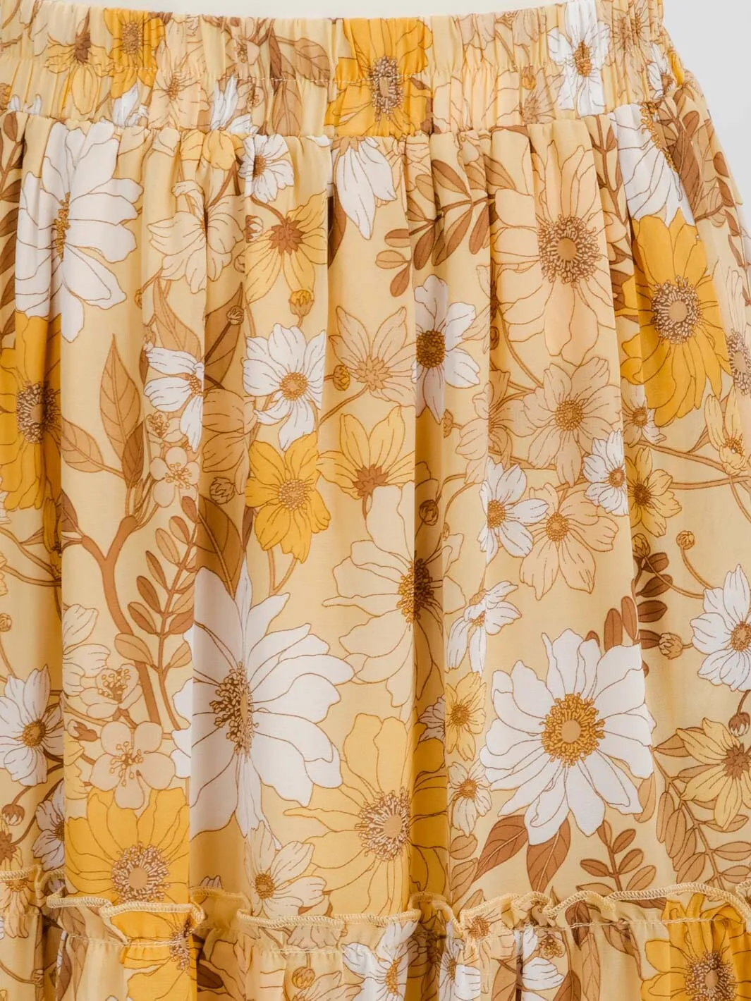 WOMEN'S ELASTIC WAIST TIERED FLORAL MIDI SKIRT