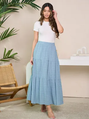 WOMEN'S ELASTIC WAIST TIERED PRINTED MAXI SKIRT