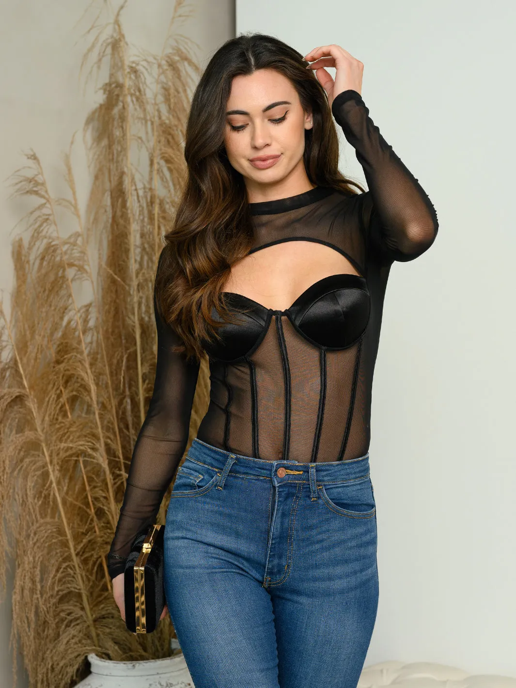 WOMEN'S LONG SLEEVE MESH BODYSUIT