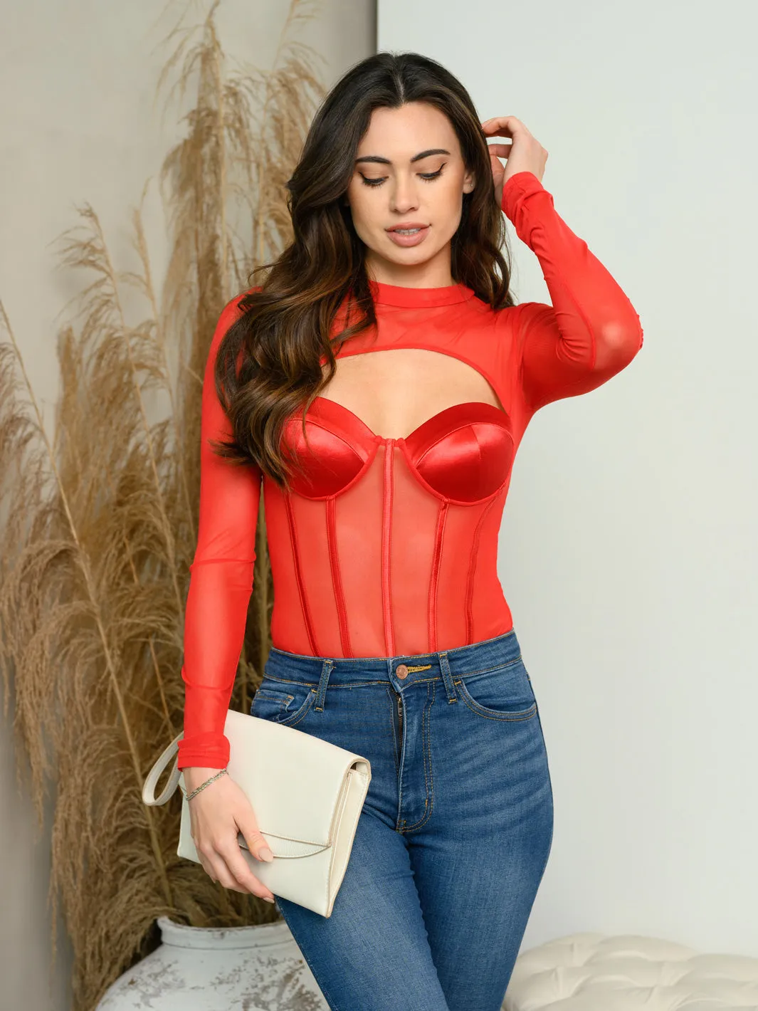 WOMEN'S LONG SLEEVE MESH BODYSUIT